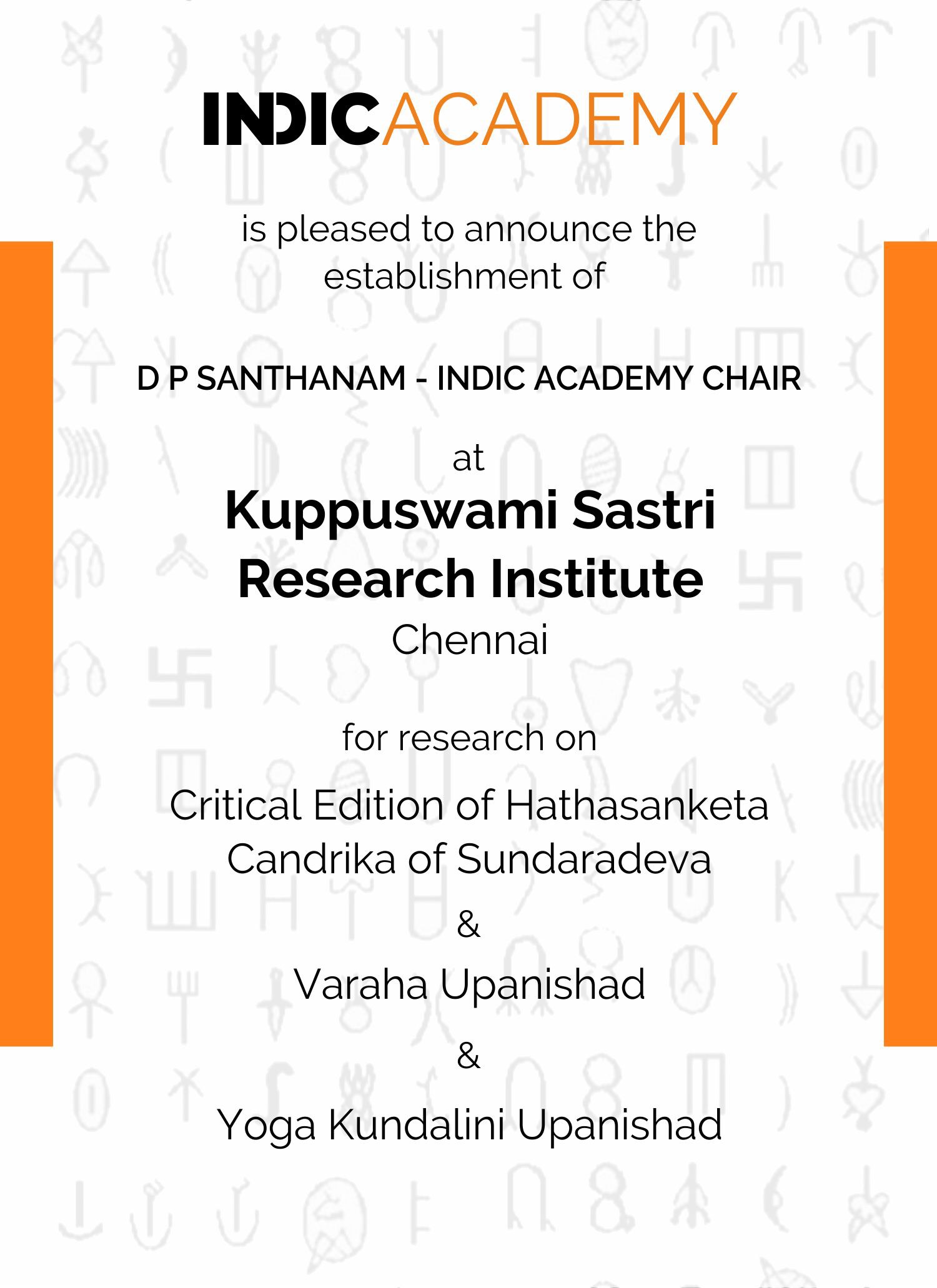 DP Santhanam- Indic Academy Chair at KSRI Chennai